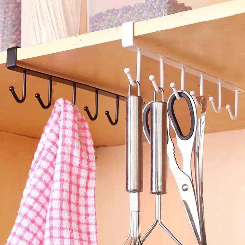 Kitchen Cabinet Hook Hanger, Kitchen Storage Cupboard Hanging Rack, 6 hooks Metal Cabinet Holder, Multifunctional Stuck Board Organizer, Under Cabinet Closet Hook Rack Kitchen Cabinet Hook Hanger, Kitchen Storage Cupboard Hanging Rack, 6 hooks Metal Cabinet Holder, Multifunctional Stuck Board Organizer, Under Cabinet Closet Hook Rack
